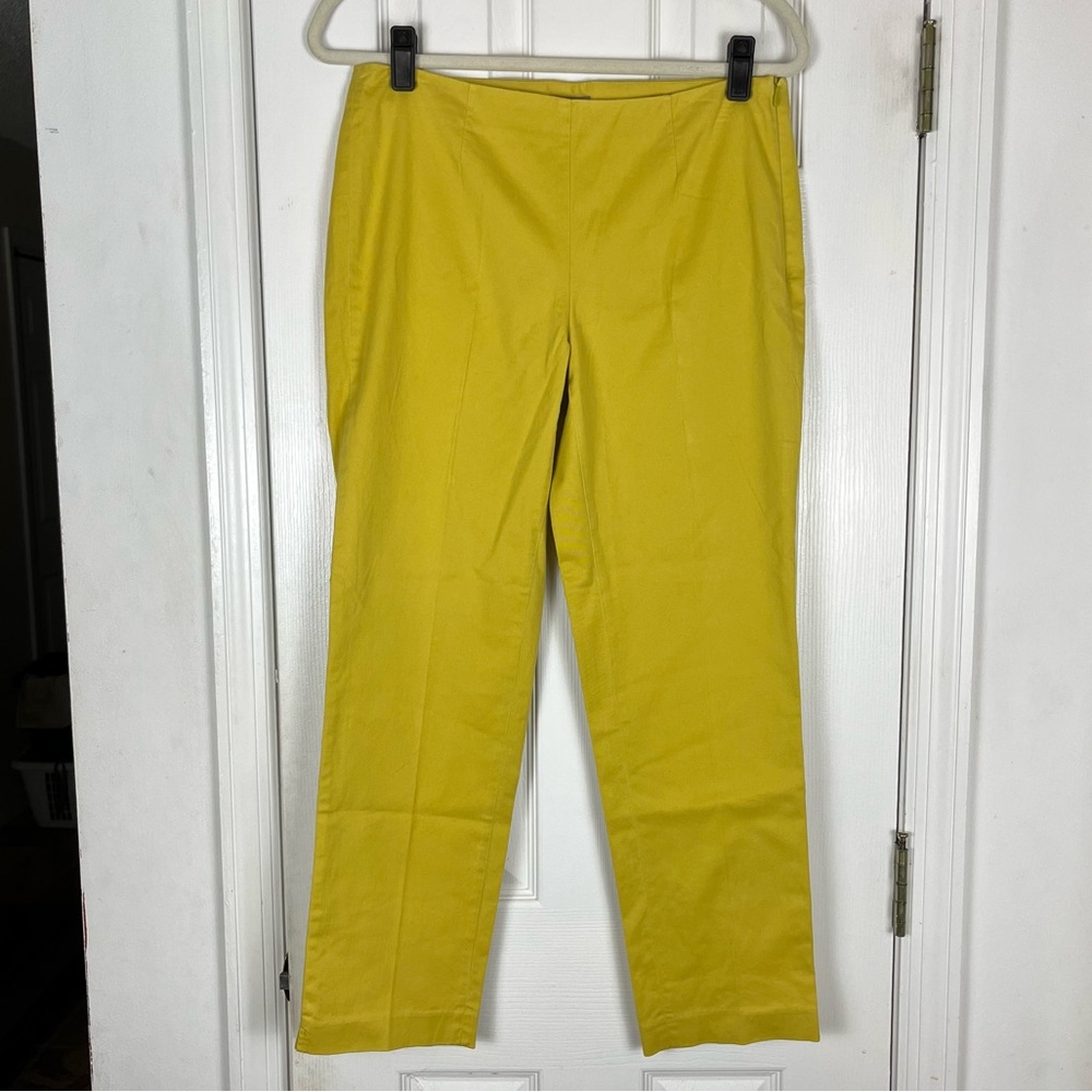 J. Jill Stretch Cotton Mustard Colored Flat Front Tapered Leg Trouser Pants